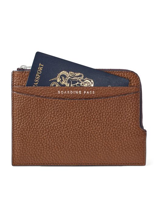 Aspinal Brown Leather Zipped Travel Wallet for men