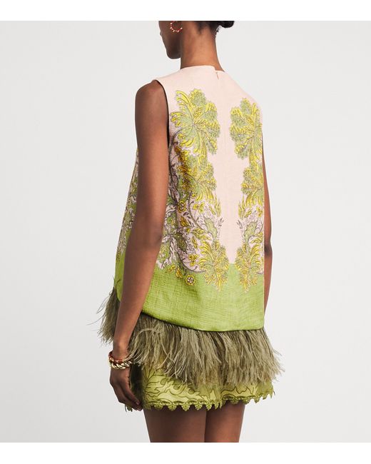 LaDoubleJ Green Feather-Trim Scala Top
