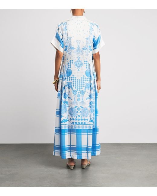 VERANDAH Blue Printed Gingham Kaftan Maxi Dress
