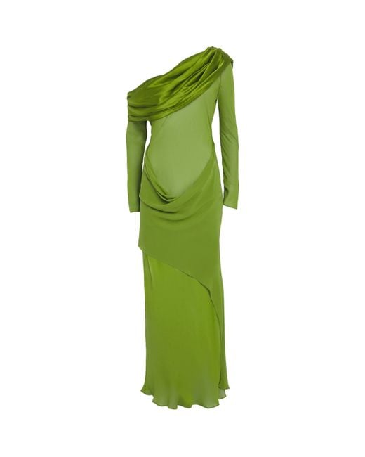 Christopher Esber Green Silk Draped Shawl Maxi Dress