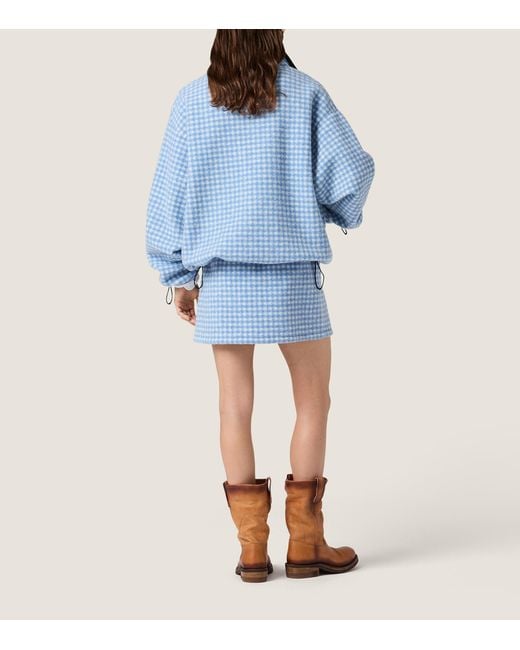 Miu Miu Blue Fleece Gingham Print Jacket