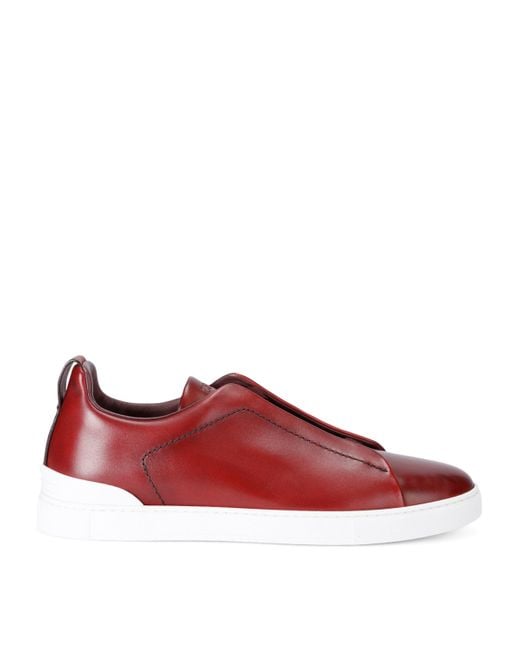 Zegna Red Leather Triple Stitch Sneakers for men