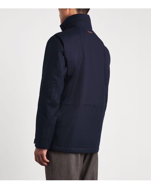Sease Blue Laminated Virgin Wool-Cashmere Field Jacket for men