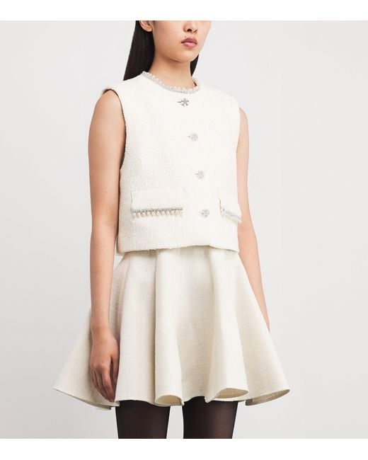 Maje White Tweed Jewel-Embellished Waistcoat