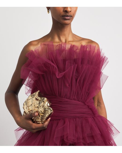 Pamella Roland Purple Tulle Sleeveless Gown