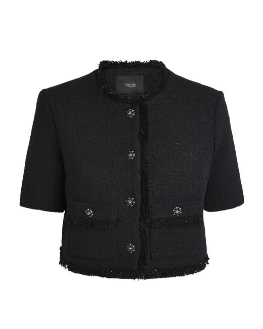 Maje Black Tweed Rhinestone-Embellished Jacket