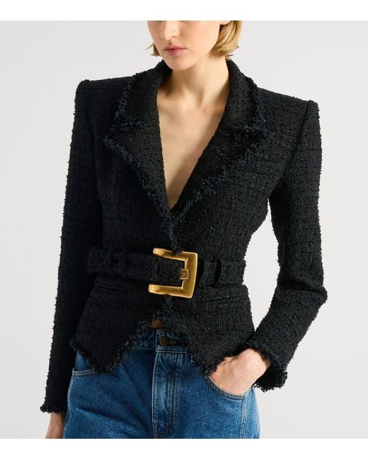 Balmain Black Tweed Belted Blazer