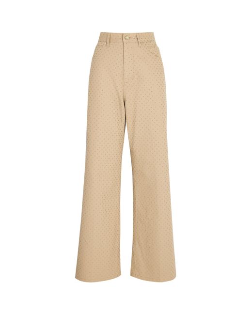Sandro Natural Cotton Embellished Wide-Leg Jeans