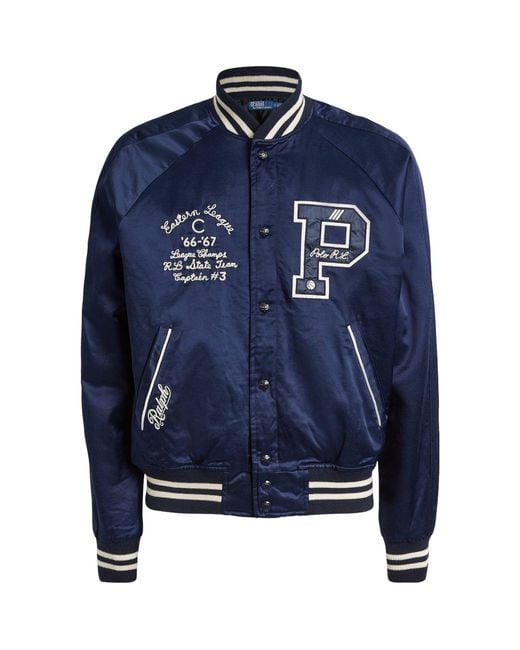 Polo Ralph Lauren Blue Embroidered Applique Varsity Jacket for men