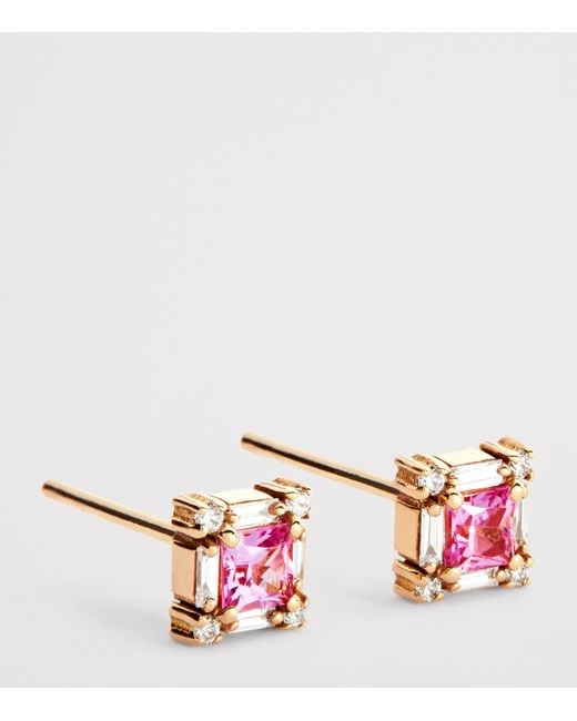 Suzanne Kalan Pink Diamond And Sapphire Mini Princess Stud Earrings