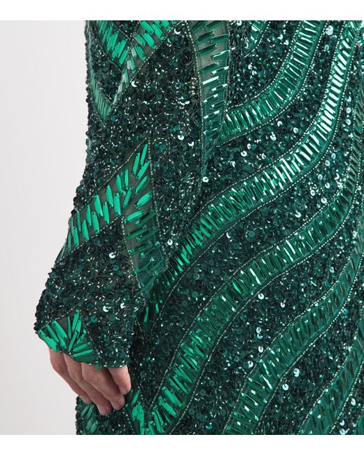 Raishma Green Embellished V-Neck Eliana Gown