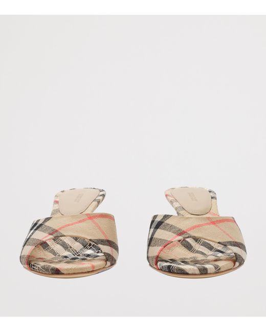 Burberry Metallic Linen-Blend Check Mews Mules 65