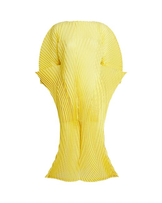Issey Miyake Yellow Machine Pleats Stripe Dress