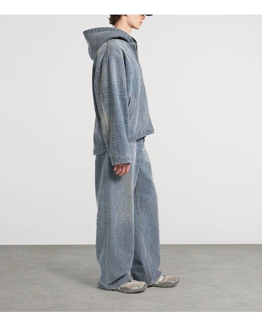 Balenciaga Blue Embroidered Logo Baggy-Fit Jeans for men