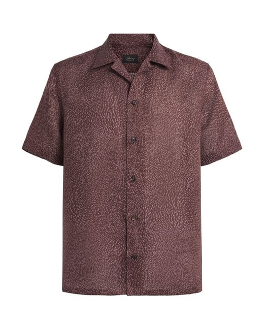 Brioni Purple Linen Short-Sleeve Flecked Shirt for men