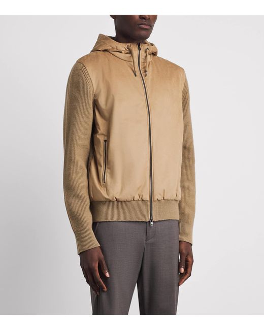 Herno Brown Wool Hybrid Hooded Jacket for men