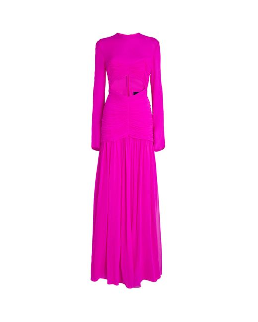 Costarellos Pink Silk Ruched Cut-Out Marilla Gown