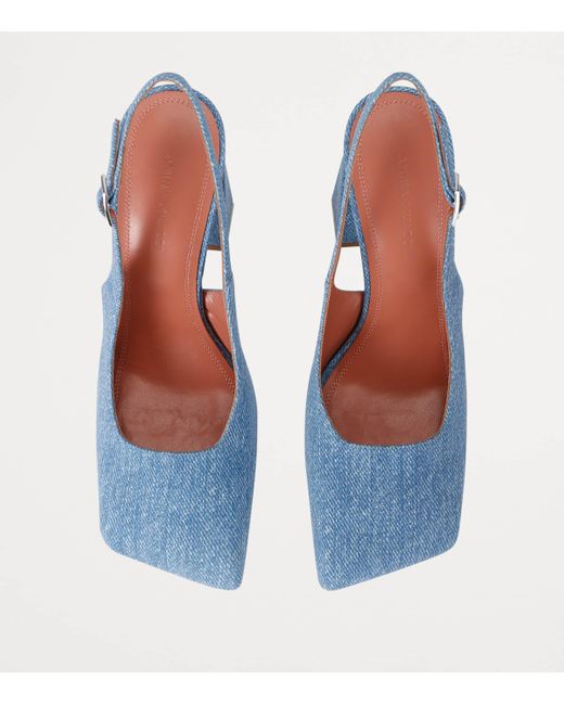 AMINA MUADDI Blue Suede Denim-Effect Charlotte Slingback Pumps 95