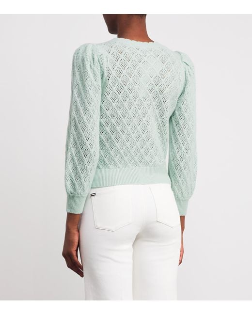 Alice + Olivia Green Cashmere Puff-Sleeve Doris Cardigan