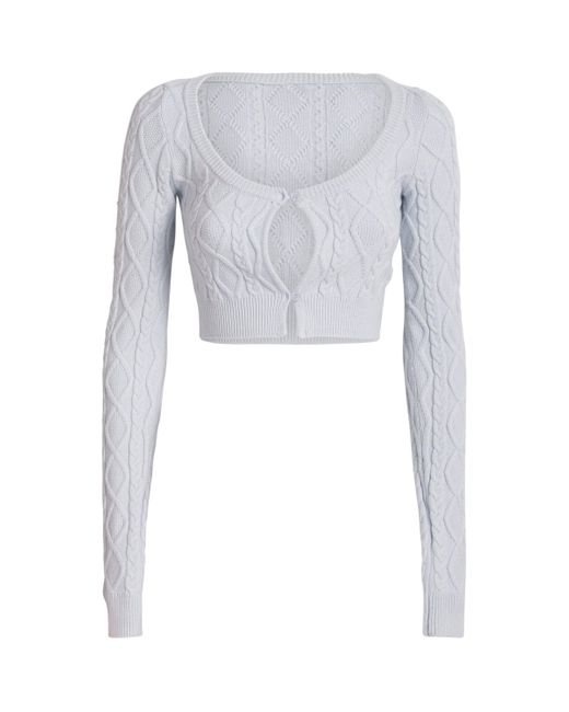Skims Blue Cable-Knit Snow Bunny Cropped Cardigan