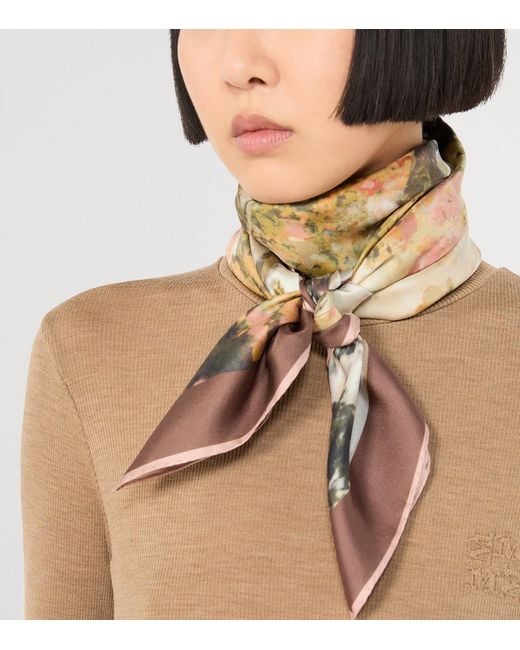Max Mara Metallic Silk Printed Square Scarf