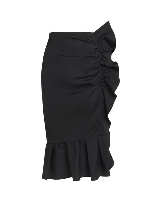 Carolina Herrera Black Cotton-Blend Ruffle Midi Skirt