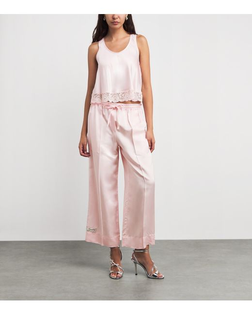 Sandro Pink Satin Lace-Trim Top