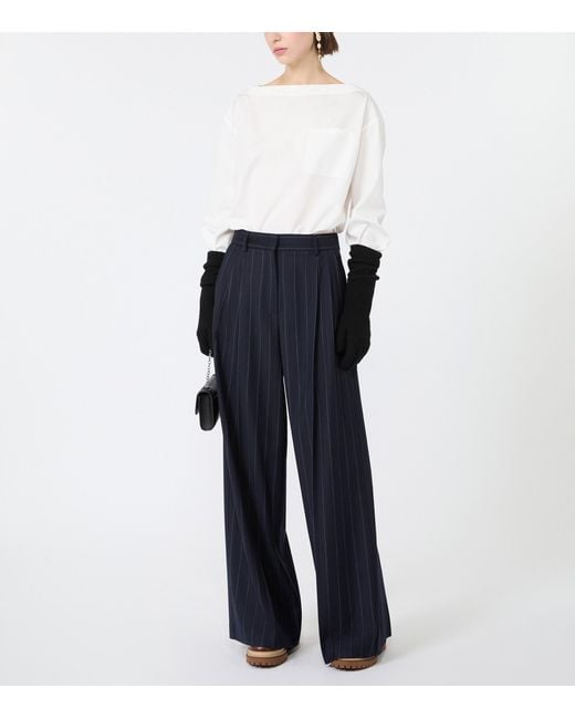 Weekend by Maxmara Blue Stretch-Virgin Wool Pinstripe Wide-Leg Trousers