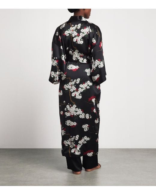 Olivia Von Halle Black Silk Floral Queenie Night Robe