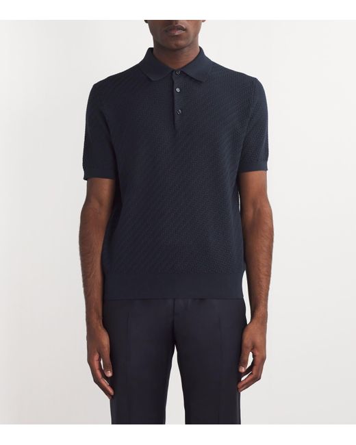 Brioni Blue Cotton-Silk-Cashmere Polo Shirt for men