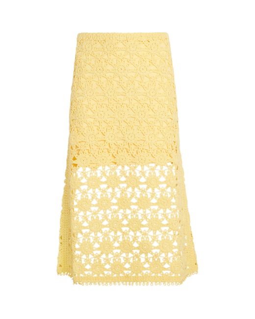 Maje Yellow Crochet Midi Skirt