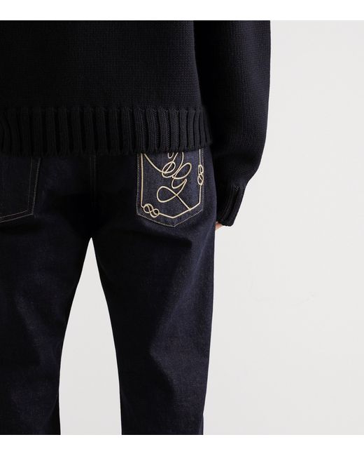 Dolce & Gabbana Blue Embroidered-Pocket Straight Jeans for men
