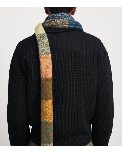 Dries Van Noten Blue Alpaca-Blend Patchwork Scarf for men