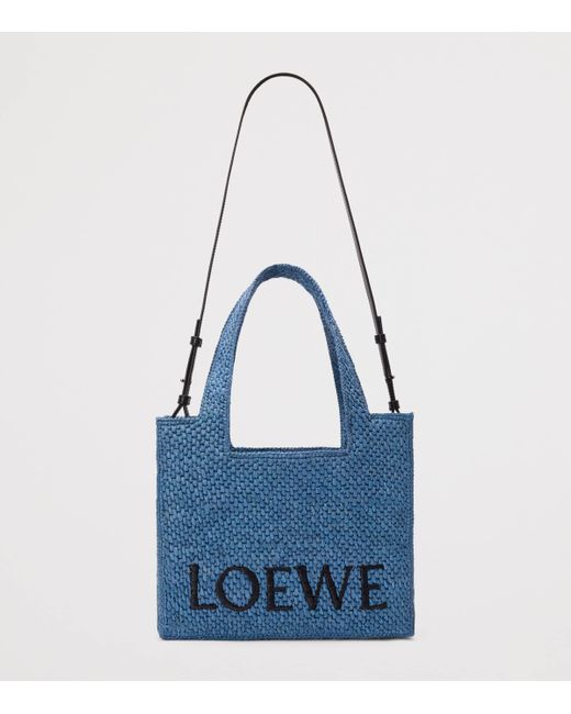 Loewe Blue X Paula's Ibiza Medium Raffia Font Tote Bag