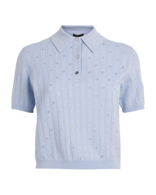 Maje Blue Wool-Blend Polo Sweater