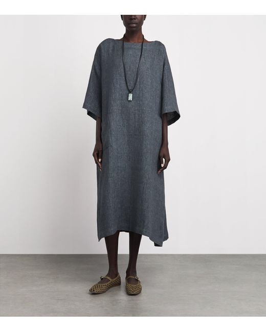 Eskandar Black Linen Boat-Neck Midi Dress