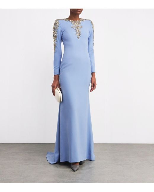 Jenny Packham Blue Crepe Embellished Sabi Gown