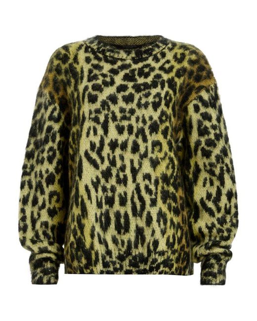 AllSaints Leopard Print Sweater in Green | Lyst