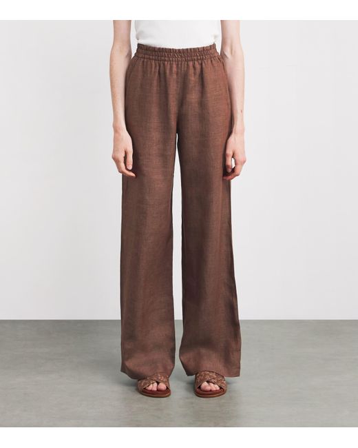 Eleventy Brown X Harrods Linen Elasticated Palazzo Trousers