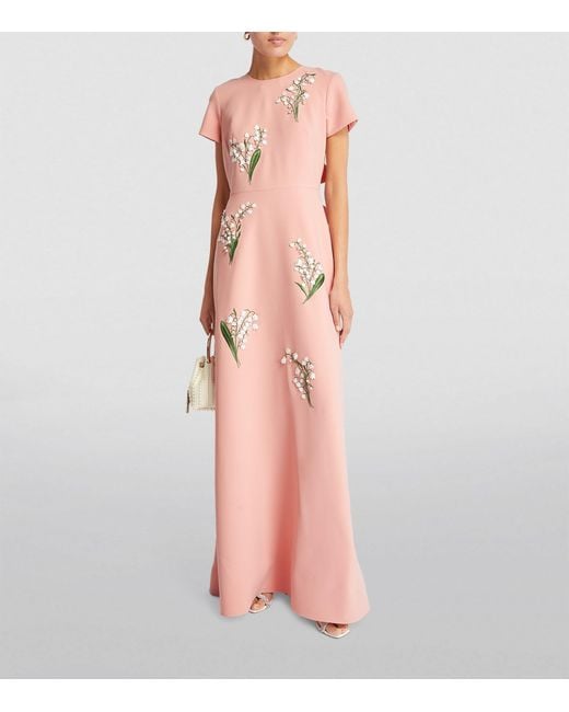 Carolina Herrera Pink Floral-embroidered Bow Gown