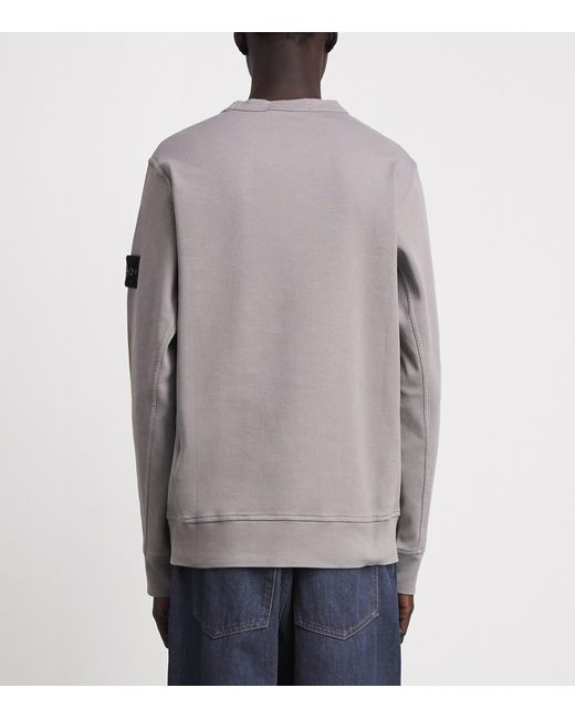 Stone Island Gray Cotton Rib-Knit Compass Sweatshirt for men