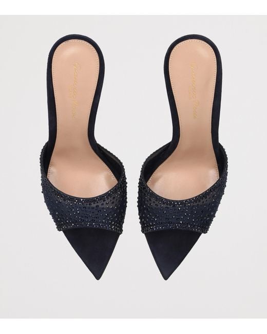 Gianvito Rossi Blue Suede Embellished Rania Mules 85