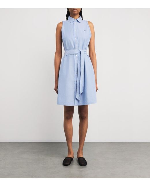 Polo Ralph Lauren Blue Belted Oxford Sleeveless Mini Shirtdress