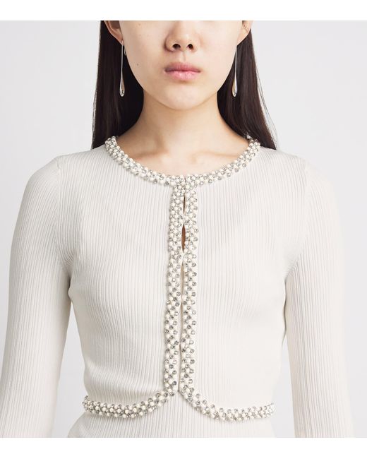Sandro White Ribbed Embellished Cardigan