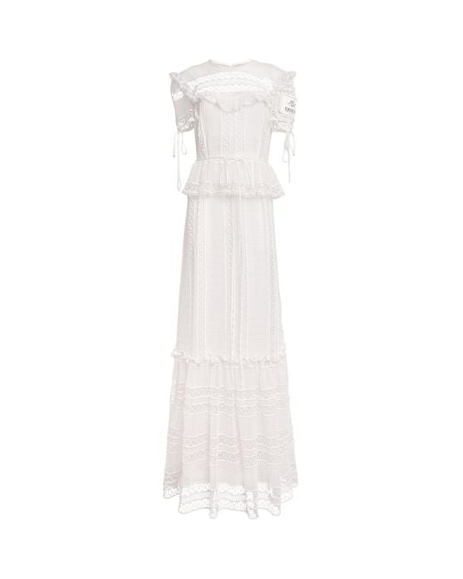 Erdem White Cotton Lace Ruffle Gown