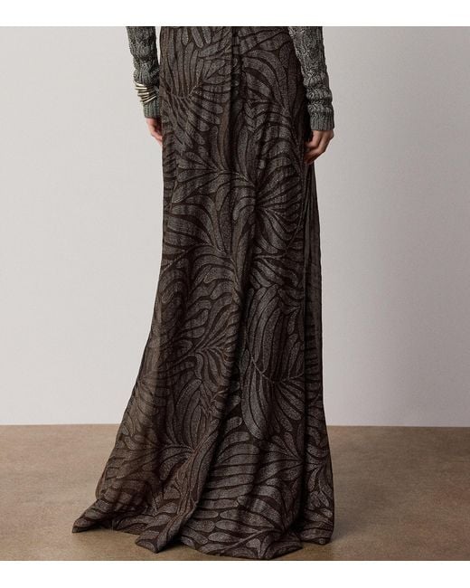 Ralph Lauren Brown Foiled Silk Chiffon Masina Maxi Skirt