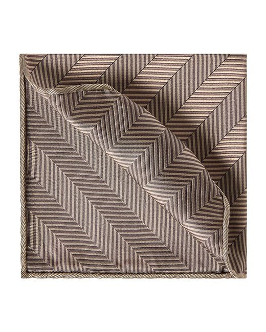 Brunello Cucinelli Brown Silk Chevron Pocket Square for men