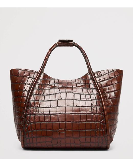 Max Mara Brown Small Croc-Embossed Leather Marine Top-Handle Bag