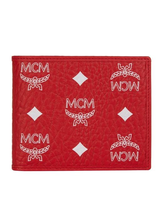 MCM Red Logo Visetos Bifold Wallet
