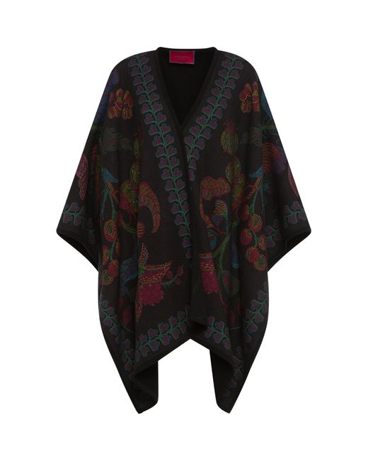LaDoubleJ Black Wool Embroidered Poncho